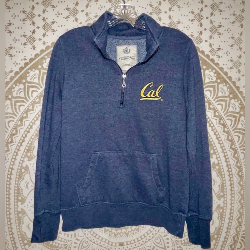LADIES BLUE "CAL" 1/4 ZIP SWEATSHIRT WITH LOGO AND POCKET...SIZE SMALL